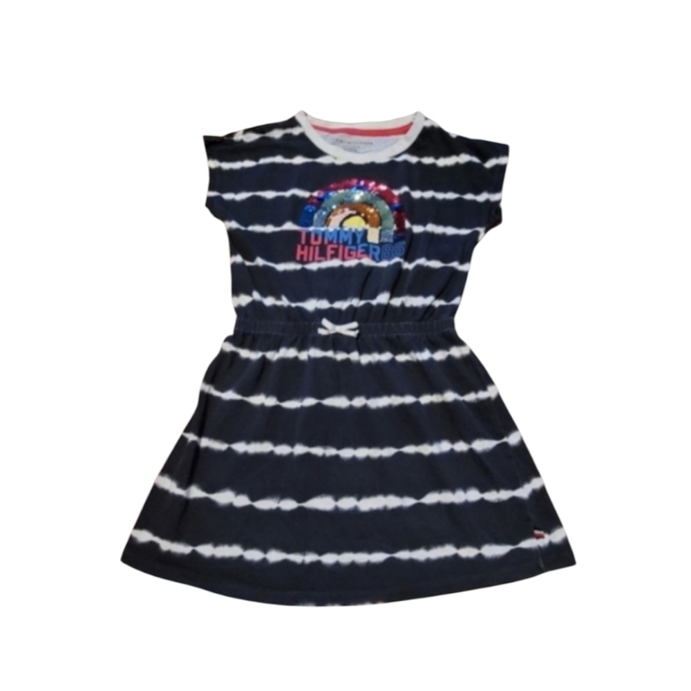 Tommy Hilfiger Sequin Colorful Rainbow Tie Dye Striped Summer Dress Size Large